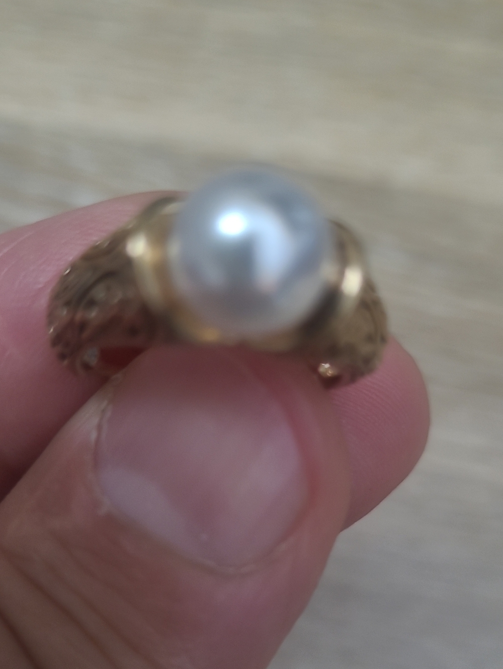 Gold Pearl Ring - Classic White Pearl Women's Ring